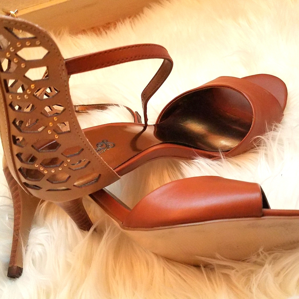 Brown open toe heels